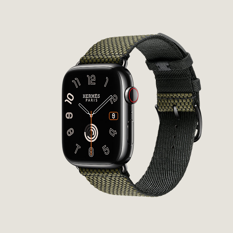 Series 9太空黑表盘& Apple Watch Hermès 45毫米单圈Toile H表带 